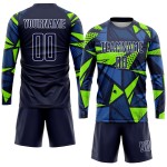 Maillot de football personnalisé bleu marine/vert fluo par sublimation Maillot de football personnalisé bleu marine/vert fluo par sublimation
