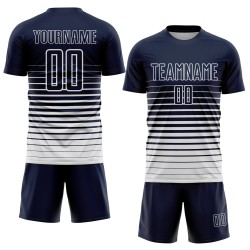 Maillot de football personnalisé à rayures blanches et bleues, imprimé par sublimation