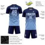Maillot de football personnalisé bleu marine clair et blanc par sublimation Maillot de football personnalisé bleu marine clair et blanc par sublimation
