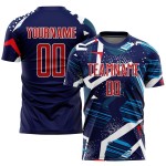 Maillot de football personnalisé bleu marine, rouge et blanc, sublimé Maillot de football personnalisé bleu marine, rouge et blanc, sublimé