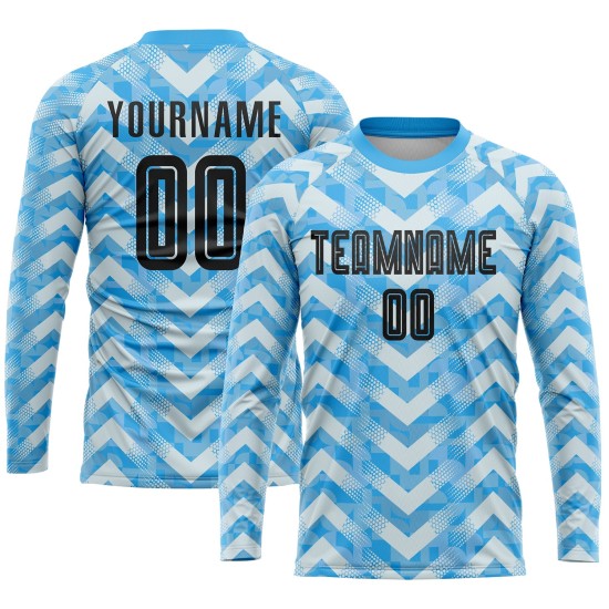 Maillot de football personnalisé à domicile, bleu clair, noir et blanc, sublimation Maillot de football personnalisé à domicile, bleu clair, noir et blanc, sublimation