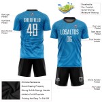 Maillot de football personnalisé bleu clair, blanc et noir, sublimation Maillot de football personnalisé bleu clair, blanc et noir, sublimation
