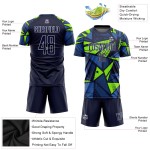 Maillot de football personnalisé bleu marine/vert fluo par sublimation Maillot de football personnalisé bleu marine/vert fluo par sublimation