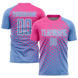 Maillot de football personnalisé bleu clair, rose et blanc, sublimé