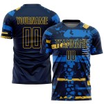 Maillot de football personnalisé bleu marine et or par sublimation Maillot de football personnalisé bleu marine et or par sublimation