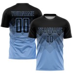 Maillot de football personnalisé bleu clair et noir par sublimation Maillot de football personnalisé bleu clair et noir par sublimation