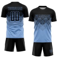 Maillot de football personnalisé bleu clair et noir par sublimation Maillot de football personnalisé bleu clair et noir par sublimation