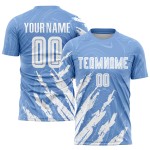 Maillot de football personnalisé bleu clair et blanc par sublimation Maillot de football personnalisé bleu clair et blanc par sublimation
