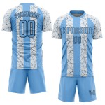 Maillot de football personnalisé bleu clair, noir et blanc, sublimé Maillot de football personnalisé bleu clair, noir et blanc, sublimé