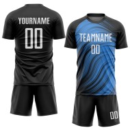 Maillot de football personnalisé bleu clair, blanc et noir, sublimation Maillot de football personnalisé bleu clair, blanc et noir, sublimation