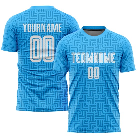 Maillot de football personnalisé bleu clair et blanc à sublimation à domicile Maillot de football personnalisé bleu clair et blanc à sublimation à domicile