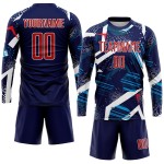 Maillot de football personnalisé bleu marine, rouge et blanc, sublimé Maillot de football personnalisé bleu marine, rouge et blanc, sublimé