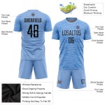Maillot de football personnalisé bleu clair et noir par sublimation Maillot de football personnalisé bleu clair et noir par sublimation