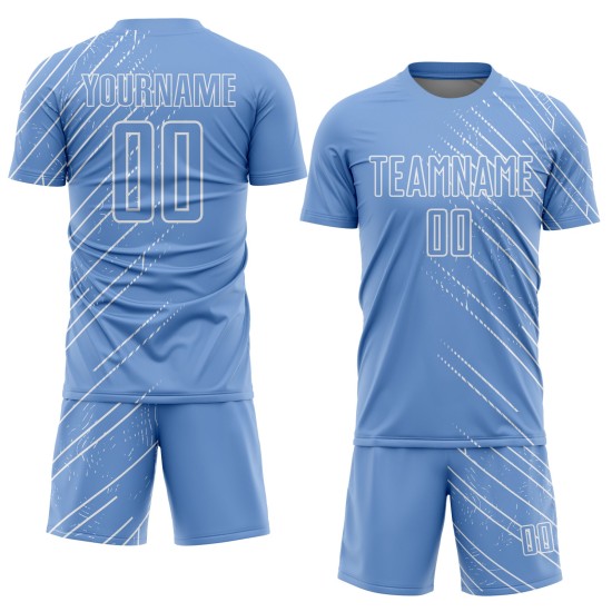 Maillot de football personnalisé à sublimation bleu clair et blanc Maillot de football personnalisé à sublimation bleu clair et blanc