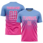 Maillot de football personnalisé bleu clair, rose et blanc, sublimé Maillot de football personnalisé bleu clair, rose et blanc, sublimé