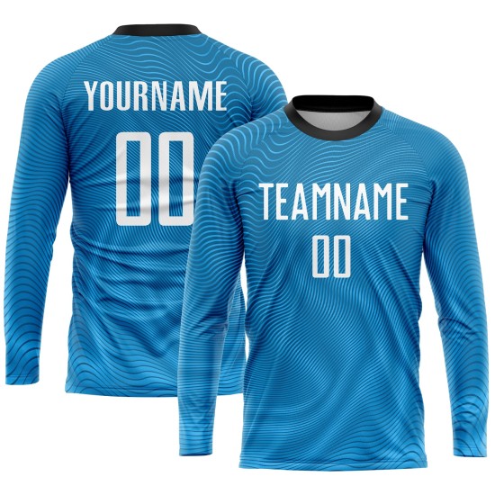 Maillot de football personnalisé bleu clair, blanc et noir, sublimation Maillot de football personnalisé bleu clair, blanc et noir, sublimation