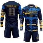 Maillot de football personnalisé bleu marine et or par sublimation Maillot de football personnalisé bleu marine et or par sublimation