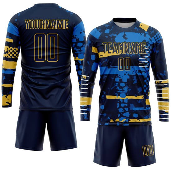 Maillot de football personnalisé bleu marine et or par sublimation Maillot de football personnalisé bleu marine et or par sublimation