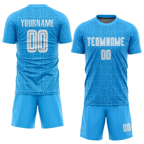Maillot de football personnalisé bleu clair et blanc à sublimation à domicile Maillot de football personnalisé bleu clair et blanc à sublimation à domicile