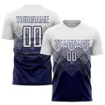 Maillot de football personnalisé bleu marine et blanc par sublimation Maillot de football personnalisé bleu marine et blanc par sublimation