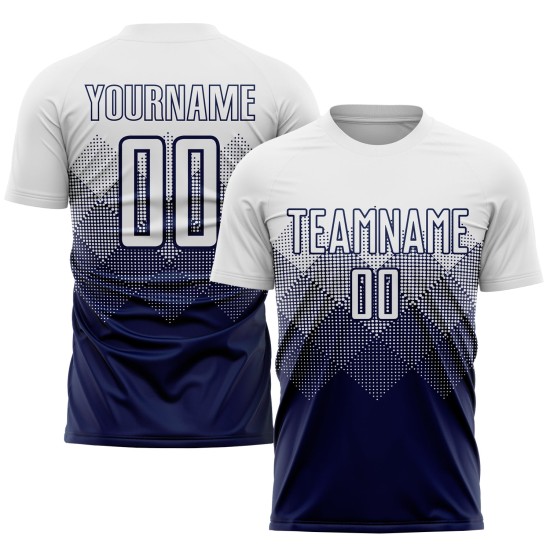 Maillot de football personnalisé bleu marine et blanc par sublimation Maillot de football personnalisé bleu marine et blanc par sublimation
