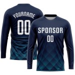 Maillot de football personnalisé à sublimation bleu marine, blanc et bleu sarcelle Maillot de football personnalisé à sublimation bleu marine, blanc et bleu sarcelle