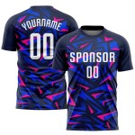 Maillot de football personnalisé à sublimation bleu marine, blanc et rose Maillot de football personnalisé à sublimation bleu marine, blanc et rose