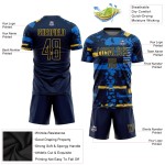 Maillot de football personnalisé bleu marine et or par sublimation Maillot de football personnalisé bleu marine et or par sublimation