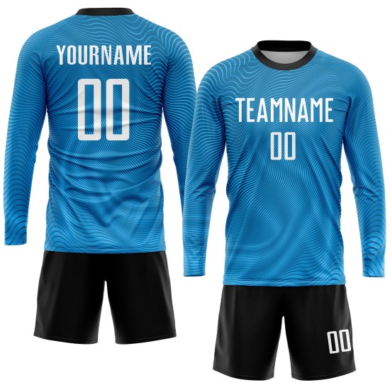 Maillot de football personnalisé bleu clair, blanc et noir, sublimation Maillot de football personnalisé bleu clair, blanc et noir, sublimation