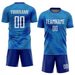 Maillot de football personnalisé bleu clair, blanc et bleu roi, sublimation