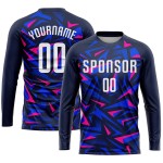 Maillot de football personnalisé à sublimation bleu marine, blanc et rose Maillot de football personnalisé à sublimation bleu marine, blanc et rose