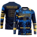 Maillot de football personnalisé bleu marine et or par sublimation Maillot de football personnalisé bleu marine et or par sublimation