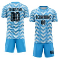 Maillot de football personnalisé à domicile, bleu clair, noir et blanc, sublimation Maillot de football personnalisé à domicile, bleu clair, noir et blanc, sublimation