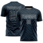 Maillot de football personnalisé à sublimation avec lignes ondulées blanches marine Maillot de football personnalisé à sublimation avec lignes ondulées blanches marine
