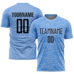 Maillot de football personnalisé bleu clair et noir par sublimation Maillot de football personnalisé bleu clair et noir par sublimation