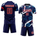 Maillot de football personnalisé bleu marine, rouge et blanc, sublimé Maillot de football personnalisé bleu marine, rouge et blanc, sublimé