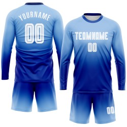 Maillot de football personnalisé à manches longues, bleu clair, blanc et royal, par sublimation