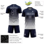 Maillot de football personnalisé à rayures blanches et bleues, imprimé par sublimation Maillot de football personnalisé à rayures blanches et bleues, imprimé par sublimation
