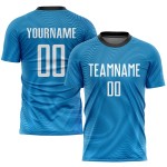 Maillot de football personnalisé bleu clair, blanc et noir, sublimation Maillot de football personnalisé bleu clair, blanc et noir, sublimation
