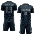Maillot de football personnalisé à sublimation avec lignes ondulées blanches marine Maillot de football personnalisé à sublimation avec lignes ondulées blanches marine