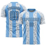 Maillot de football personnalisé bleu clair, noir et blanc, sublimé Maillot de football personnalisé bleu clair, noir et blanc, sublimé