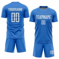 Maillot de football personnalisé bleu clair et blanc par sublimation Maillot de football personnalisé bleu clair et blanc par sublimation