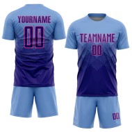Maillot de football personnalisé bleu clair, violet foncé et rose, sublimation Maillot de football personnalisé bleu clair, violet foncé et rose, sublimation