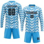Maillot de football personnalisé à domicile, bleu clair, noir et blanc, sublimation Maillot de football personnalisé à domicile, bleu clair, noir et blanc, sublimation