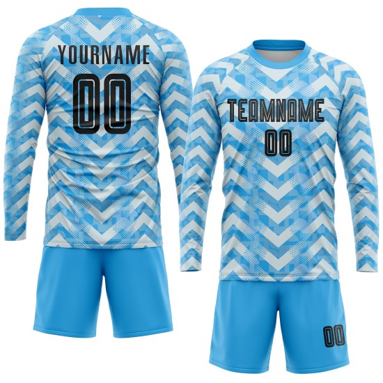 Maillot de football personnalisé à domicile, bleu clair, noir et blanc, sublimation Maillot de football personnalisé à domicile, bleu clair, noir et blanc, sublimation