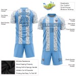 Maillot de football personnalisé bleu clair, noir et blanc, sublimé Maillot de football personnalisé bleu clair, noir et blanc, sublimé