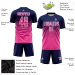 Maillot de football personnalisé bleu marine rose et blanc par sublimation Maillot de football personnalisé bleu marine rose et blanc par sublimation