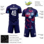 Maillot de football personnalisé à sublimation bleu marine, blanc et bleu clair Maillot de football personnalisé à sublimation bleu marine, blanc et bleu clair