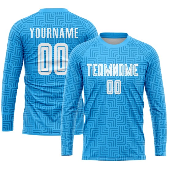 Maillot de football personnalisé bleu clair et blanc à sublimation à domicile Maillot de football personnalisé bleu clair et blanc à sublimation à domicile