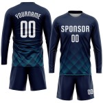 Maillot de football personnalisé à sublimation bleu marine, blanc et bleu sarcelle Maillot de football personnalisé à sublimation bleu marine, blanc et bleu sarcelle